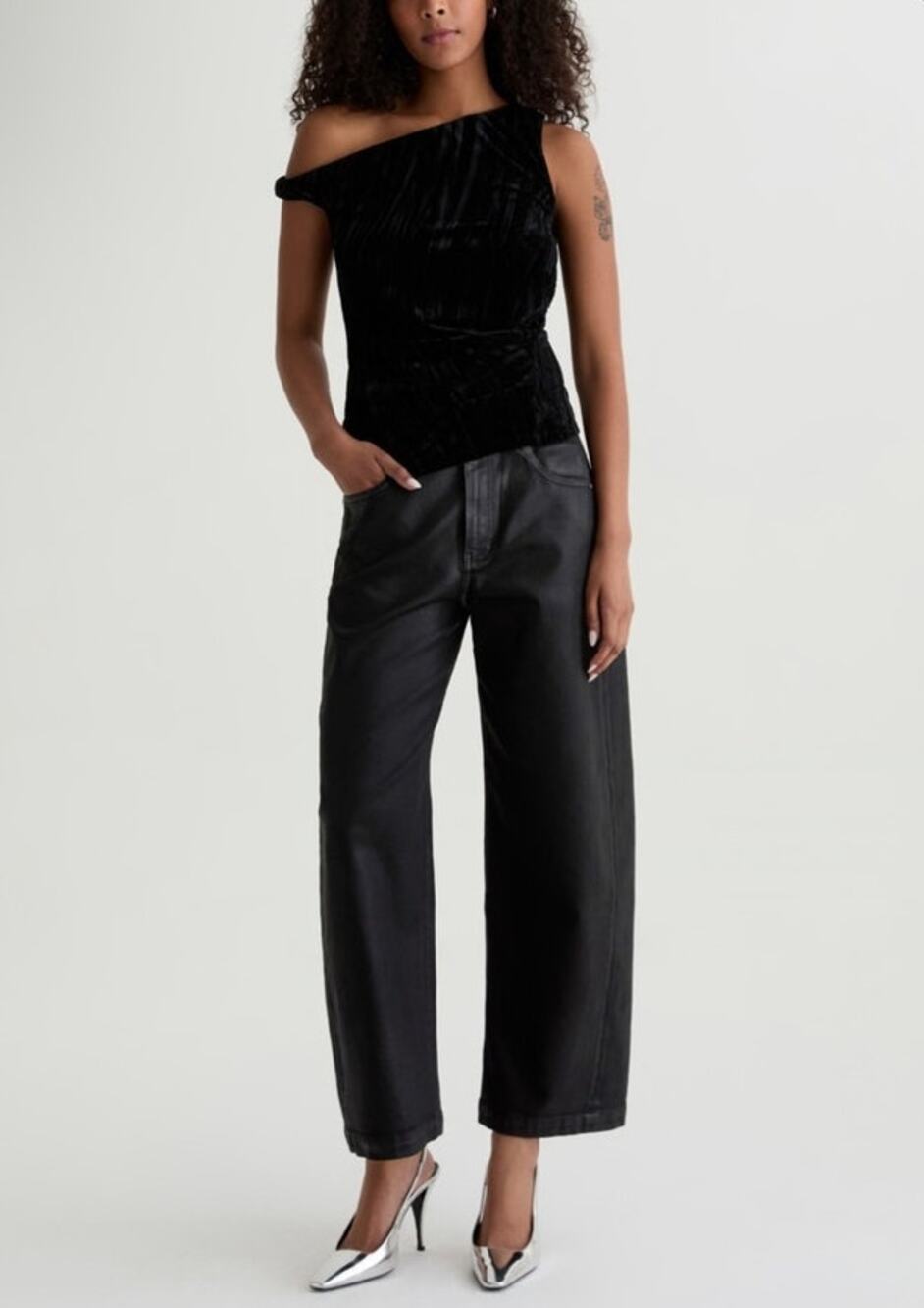 AG HATTIE CROP COATED HIGH RISE BARREL JEAN SIZE 29